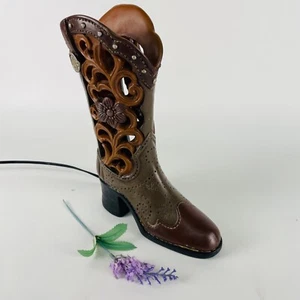 Handcrafted Western Boot Lamp With Intricate Floral Cutouts & Stud Accents 9" - Picture 1 of 11