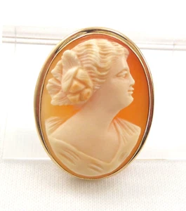 Vintage massive 10K Gelbgold Anstecknadel Brosche - Anhänger mit handgeschnitzter Kamee 6,7 Gramm - Bild 1 von 13