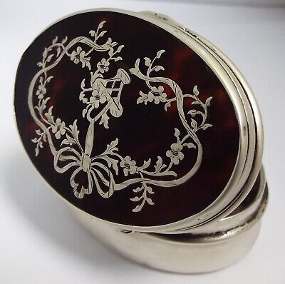 Beautiful English Antique 1907 Sterling Silver & Faux Tortoiseshell Snuff Box • 79£