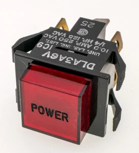 Oslo Controls DLA3A6V Lighted Push Button Switch, Red, "POWER", 10A/25VAC, 1/4HP - Picture 1 of 2