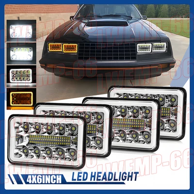 4x Faros LED cuadrados de haz alto/bajo con DRL para Ford Mustang 1979-1986 DOT 4x6" Foto 1 de 4