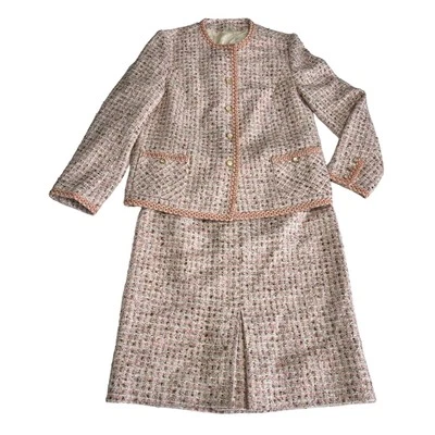 De Colección París Retro Chic Rosa Tweed Falda Chaqueta Traje Carrera Elle Madera Oficina LEER Foto 1 de 4