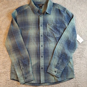 RVCA Flannel Shirt Men's S Blue Plaid Button Down Long Sleeve Regular Fit - Picture 1 of 8
