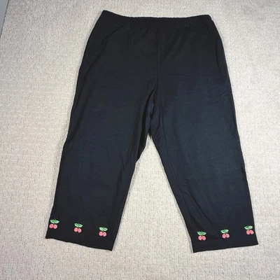 Vintage Quacker Factory Capri Pants Womens Size Large Black Embroidered Cherries - Image 1 of 4