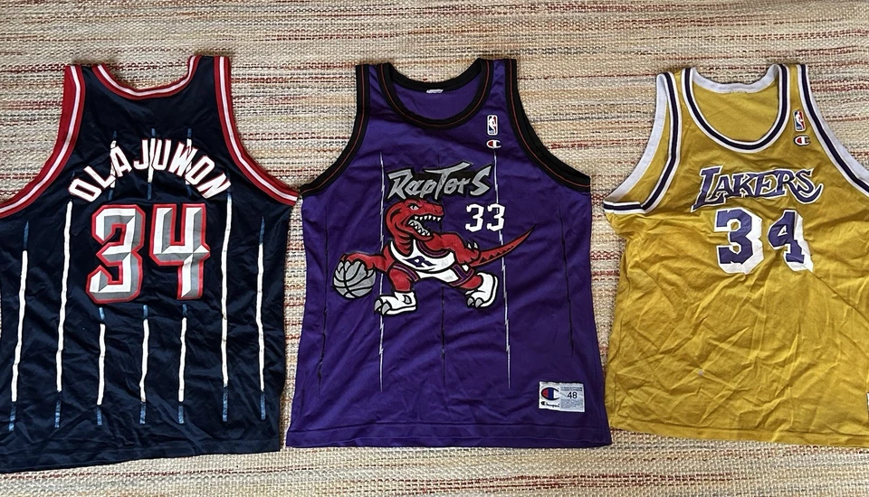 Champion Jersey Lot Size 48 Shaq Olajuwon Rockets Lakers Raptors Vtg 90s NBA - Image 1 of 4