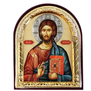 Imagen de Jesucristo Icono Bizantino Arco Icono Lámina de Oro 4 1/16" De Pie y Agujero - Imagen 1 de 2