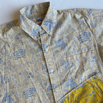 Camisa floral vintage Reyn Spooner con estampado inverso hawaiano amarillo azul para hombre grande Foto 1 de 4