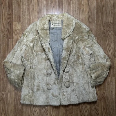 Vintage Dunlap’s Lubbock Texas Faux Fur Coat Beige Jacket Mid Century - READ! - Image 1 of 4