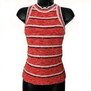 Ann Taylor Summer Knit Tank Stretch Striped Breathable Red Orange Black  Sz S - Picture 1 of 6