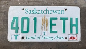 2012 Saskatchewan Canada License Plate #401 ETH Wheat "Land of Living Skies" - Picture 1 of 2