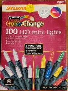 SYLVANIA V75265-63 100CT 3FUNCTION COLOR CHANGE MINI LED 12' GREEN STRING - NEW! - Picture 1 of 5