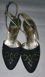 Vintage Salvatore Ferragamo Slingback schwarz und gold Gr.5 B - Bild 1 von 20