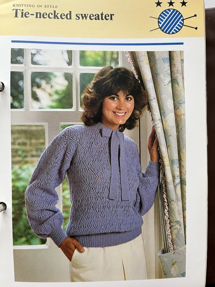 Original Knitting Pattern Ladies Tie Necked Sweater Jumper Top - Image 1 of 1
