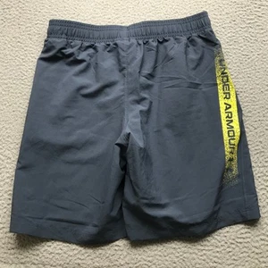 Under Armour Lined Training Shorts Boys Youth Large Loose Graphic Gray Yellow - Picture 1 of 10