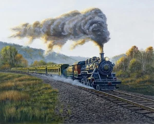 Steam Train Essex No. 9 ~  David Textiles Fabric Quilt Panel - Picture 1 of 3