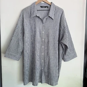 Ulla Popken Coastal Micro Pleated Blue White Striped Button Up Tunic Shirt 24/26 - Picture 1 of 10