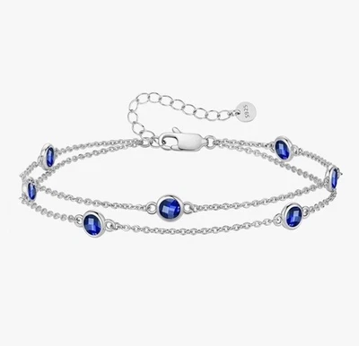 Pulsera de plata de ley con zafiro de doble capa regalo de piedra de nacimiento de septiembre Foto 1 de 3