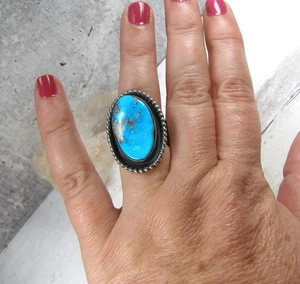 Sterling Silber Ring Kamin Butte Indianer oval Türkis gestempelt 7,25 - Bild 1 von 5