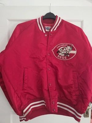VINTAGE 90' CINCINATI REDS MLB CHALKLINE RED SATIN JACKET SZ XLARGE - Image 1 of 4