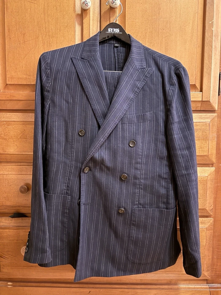 J Crew 38R Ludlow Suit Double Breasted Linen Wool Slim Blazer Jacket Pants 32x29 - Image 1 of 4