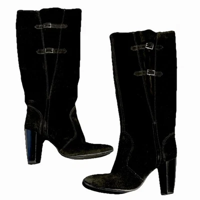 Botas sin cordones altas de gamuza italiana Lavorazione Antigiana de tacón negro para mujer talla 37 Foto 1 de 4