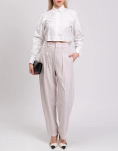 RRP€1560 BRUNELLO CUCINELLI Pleated Trousers IT42 US6 UK10 M Ivory Wool Blend - Picture 1 of 8