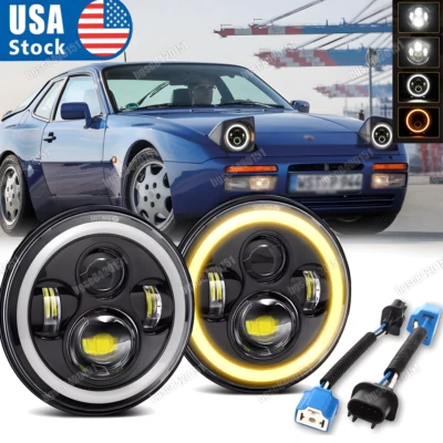 Par de faros LED redondos de 7 pulgadas proyector de haz alto bajo para Porsche 944 1983-1991 Foto 1 de 4