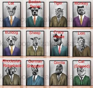 Animals In Suits Fun Cute Art Prints Unframed Print Poster Wall Decor Gift 