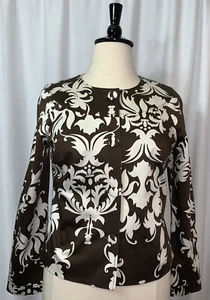 Peck & Peck Weekend Brown/White Jacket Blazer Long Sleeve Button Front Size 14 - Picture 1 of 3