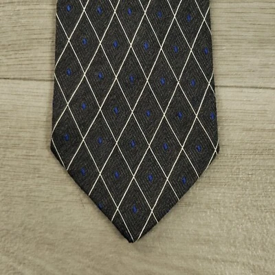 Corbata de diseñador ETRO Milano para hombre lana y seda diamante geométrico gris azul Italia Foto 1 de 4
