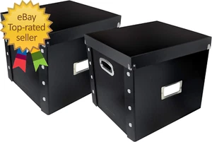 Vinyl Record Storage Box - 12" - 2 Pack - Crate Holds up to 75 Vinyl Albums - Bl - Picture 1 of 9