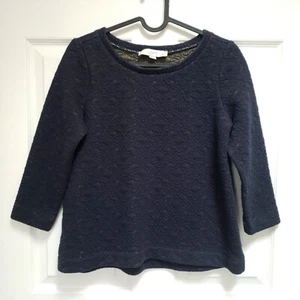 LOFT Navy Blue Gold Metallic Quilted Jersey Knit Sweatshirt Womens XXS Petite - Picture 1 of 5