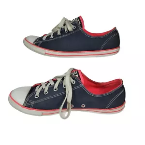 Converse Chuck Taylor All Blue Neon Pink Jean Fabric Low Top Used Sz Mens 8 W 10 - Picture 1 of 9