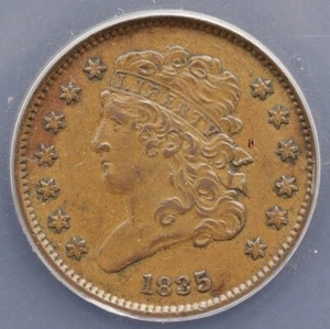 1835 Classic Head Half Cent ANACS AU50 Early Copper 1/2C Coin - Problem Free - Picture 1 of 4