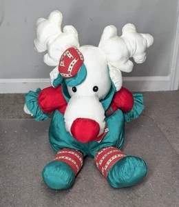 Vintage Parachute Plush Puffy Nylon Reindeer Christmas 25" - Picture 1 of 7