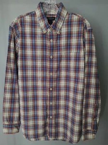 Camisa Lands End Para Hombre Grande 16-16.5 Rojo Blanco y Azul Franela a Cuadros Abotonada A3 - Imagen 1 de 10