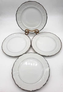 Vtg 1963 Harmony House 4 Silver Sonata 10" Dinner Plates Scalloped Silver Trim - Picture 1 of 7