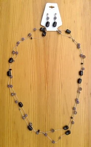 2-piece set black beaded 2-strand layered necklace & matching earrings 17" drop - Picture 1 of 8