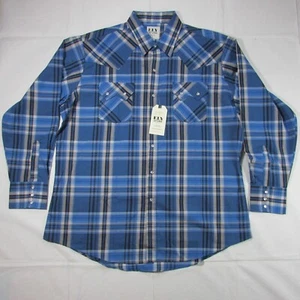 Ely Cattleman Men's Long Sleeve Plaid Western Snap Shirt - Blue - Picture 1 of 2