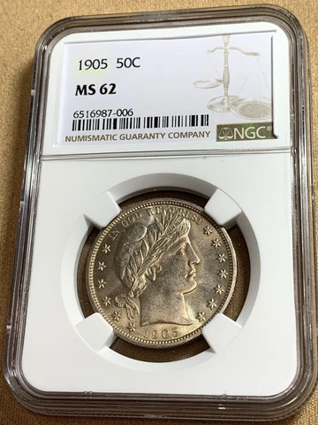 1905 Barber Half Dollar 50c NGC MS 62 Looks Better!! Cover