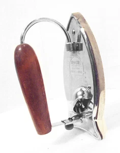 Vintage Moderne Electric Travel Iron Metal Wood Folding Wood Handle Cord - Picture 1 of 9