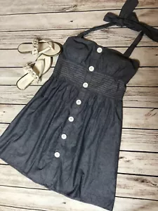 $50 NWT Ruby Rox Blue Chambray Denim Halter Sundress - Picture 1 of 7
