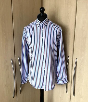 Men’s Blue Red Striped HACKETT long Sleeved Shirt Size XL - Image 1 of 4