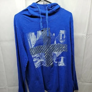 Express Men’s Lightweight New York NY High Neck Graphic Blue Hoodie Med - Bild 1 von 12