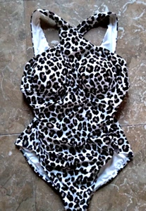 NEW MICHAEL KORS 22W High Neck LEOPARD CROSS FRONT 1 PC SWIMSUIT 22 plus size - Picture 1 of 5