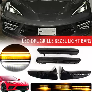 For CORVETTE C8 Stingray 2020-2023 Front LED Grille Bezel Fog Light Bars DRL USA - Picture 1 of 22