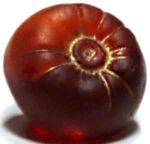 ANTIQUE 1880'S DEEP RUBY RED MATTE GLASS "FRUIT" BUTTON w/GOLD LUSTER DETAILS - Picture 1 of 3