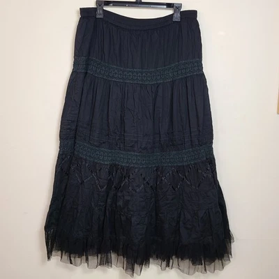 Maxi Falda Negra Encaje en Niveles XL Caprichoso Hada Grunge Bruja Campesina Festival Foto 1 de 4