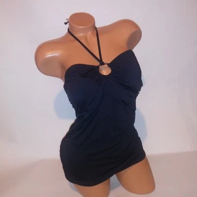 Michael Kors Swim Tankini Top Large Black Solid Halter Lightly Lined Wireless - Image 1 of 4