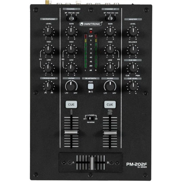 OMNITRONIC PM-202F 2-Kanal-DJ-Mixer mit Filter und Bluetooth | Neu
